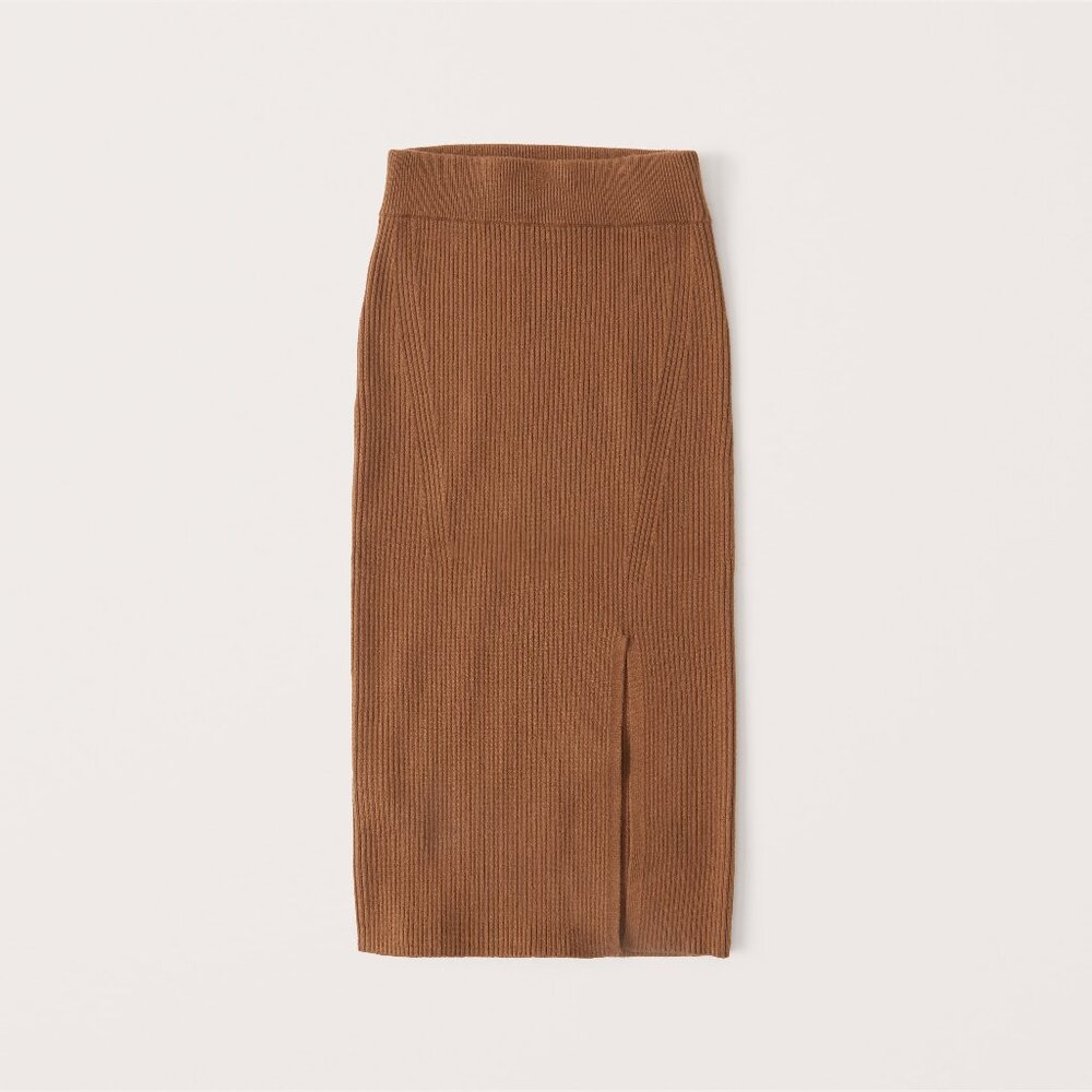 Abercrombie High Slit Sweater Midi Skirt, Brown/Rust, Size Small